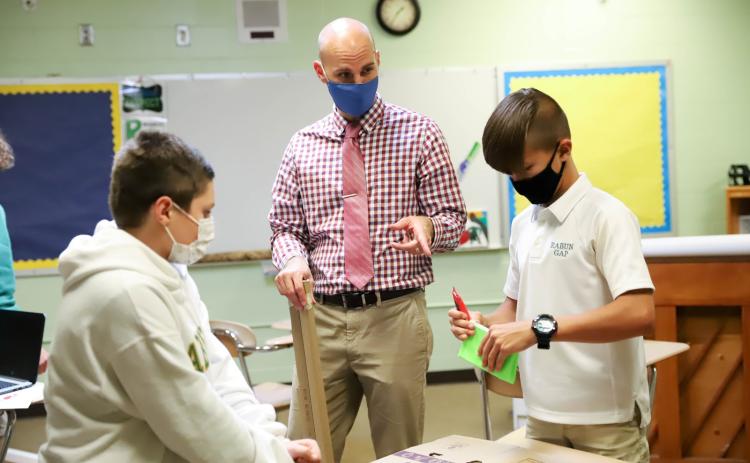 Photo courtesy Rabun Gap-Nacoochee School. Middle School students at Rabun Gap-Nacoochee School work on a project during the first day of school on Wednesday, August 26.