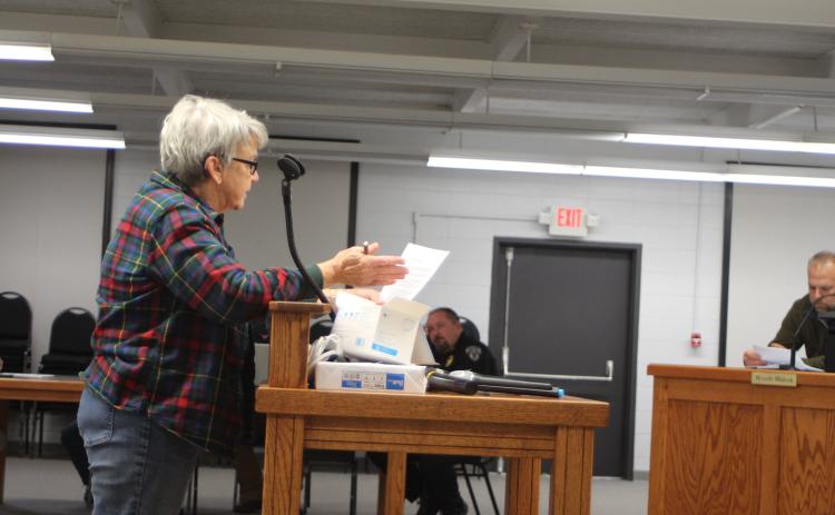Megan Broome/The Clayton Tribune. Kathy Ford, organizer for Celebrate Clayton, addresses Clayton council members on Tuesday to address concerns she has about the food truck ordinance that was passed at a special called meeting Nov. 10.