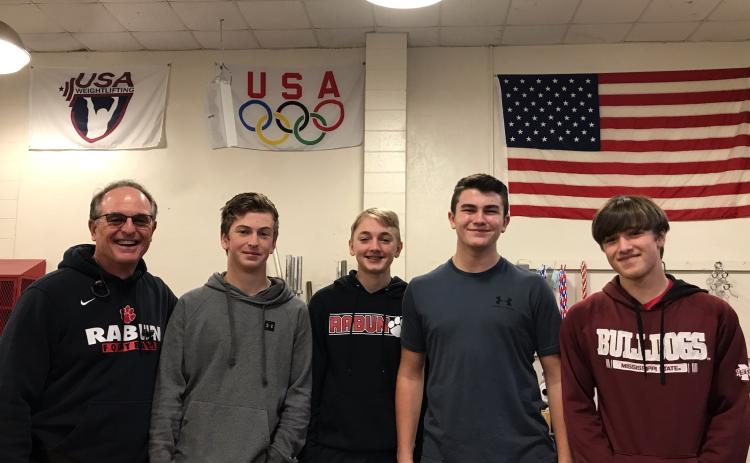 Photo courtesy of Rabun Middle School Rabun Middle coach C.J. Stockel is with Carver Jarrard, Harry Word, Adam Wright and Parker Smith.