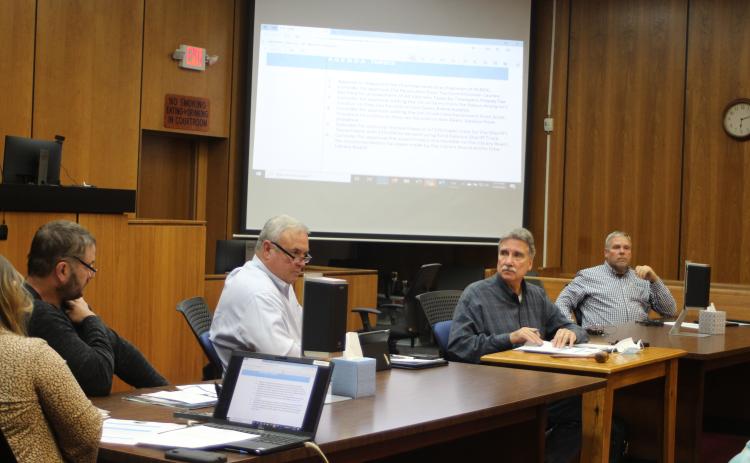 Megan Broome/The Clayton Tribune. Rabun County Commissioners Kent Woerner, Greg James and Tom Garrison at Tuesday's meeting.