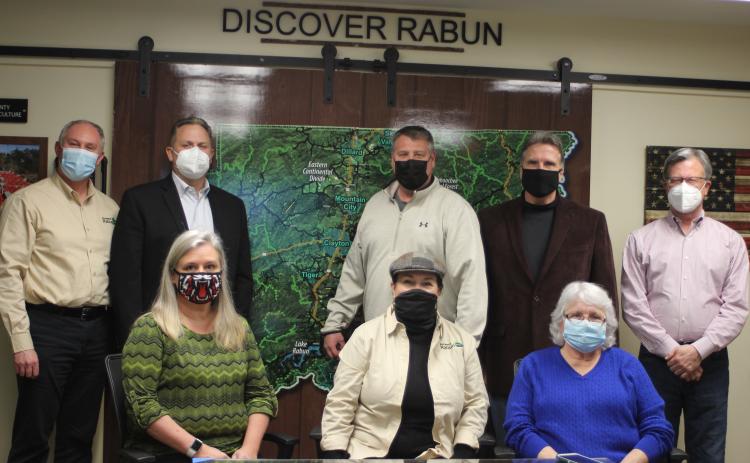 Megan Broome/The Clayton Tribune. Forward Rabun held the first meeting of their Executive Board Tuesday. Front row: Dr. April Childers, Irene Bynum-Faith and Juanita Shope. Back row:Rick Story, executive director, Todd Webb, Claude Dillard, Greg James and Robert Pittman.
