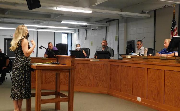 Don Fraser/CNI News Service. Amanda Harrold, Clayton City Council candidate, advised better council planning for spending if a tax hike is approved. She spoke at a Tuesday public hearing. A third and final hearing is scheduled for council’s regular monthly meeting Sept. 21.