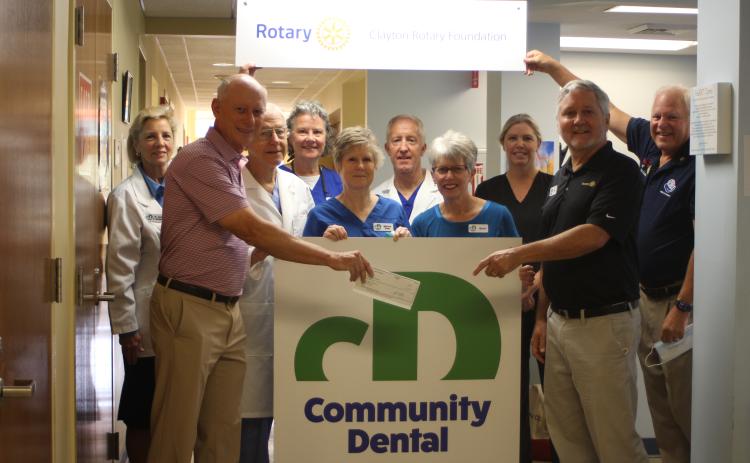 Staff and volunteers pictured are Dr. Janet Dunwoody, Mike Hammer, grant chairman for the Lake Burton Civic Association Foundation (LBCAF), Dr. Tom Callahan, Sherry Spur, Melissa Elzey, Dr. Brian Davis, Marcia Ranney, Dr. Rebecca Hobbs, Tim Ranney, president of the Clayton Rotary Foundation, and Jeff Fincher, president of the Rotary Club of Clayton.