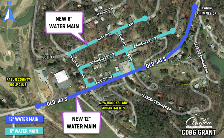 Graphic courtesy of City of Clayton Public Works Department. Clayton plans on replacing a 12-inch water main on Old Highway 441 South and a six-inch water main on Clayton Road, as well as smaller service lines in portions of south Clayton.