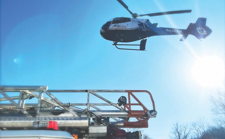 Photo courtesy of Rabun County Fire Services. A 12-year-old and a 16-year-old were air-lifted following a two-vehicle crash at Ga. 15 and Walmart Drive in Clayton Saturday morning.
