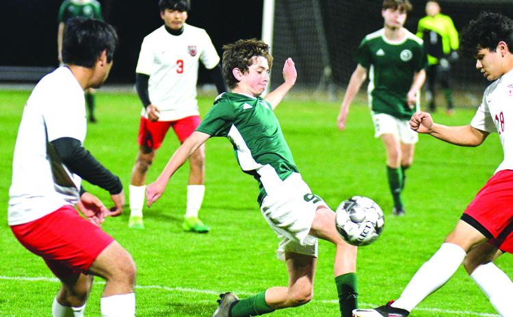 Photo courtesy of Randy Crump. Austin Ball kicks the ball in action last year for Tallulah Falls. He will be looked upon as a leader for this year's team.