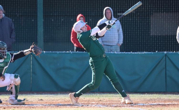 Photo courtesy of RGNS Athletics. Jameson Madden takes a big swing against Tallulah Falls.