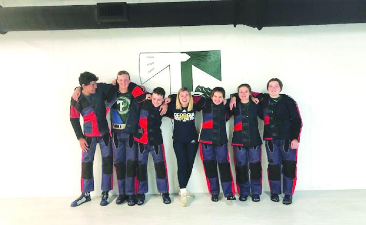 Photo submitted. Georgia Southern University’s Ashley Judson (center) conducted a two-day Standing Air Rifle clinic for the Tallulah Falls rifle team.