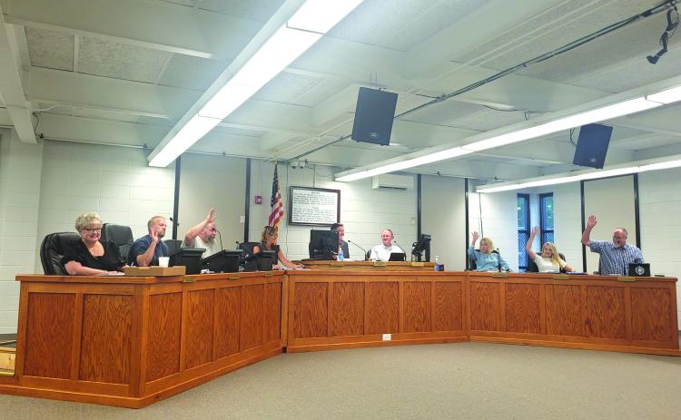 Megan Broome/The Clayton Tribune. Clayton City Council members vote unanimously at Tuesday’s meeting to approve the 2022 millage rollback rate of 7.781. The 2021 millage rate was 8.566.