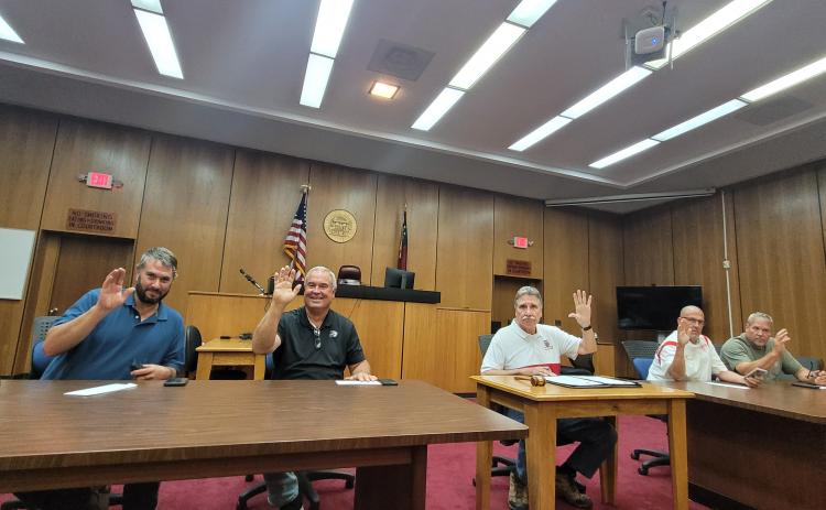 Megan Broome/The Clayton Tribune. Rabun County Commissioners vote unanimously to pass the FY 2022 millage rate of 9.928 at a special called meeting Aug. 18.
