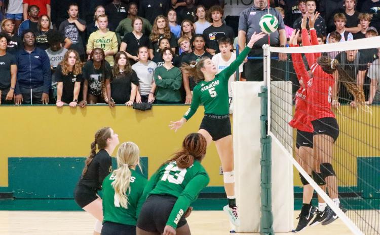 RGNS Athletics. Junior Peyton Brady tips the ball over the net