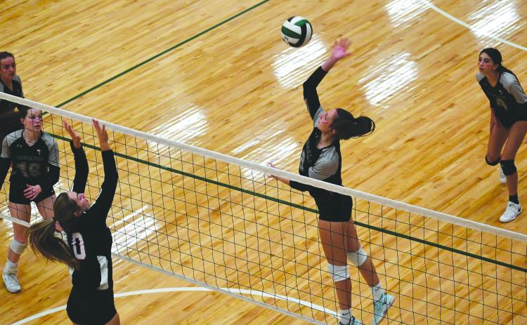 Luke Morey/The Clayton Tribune. Tallulah Falls senior Sofia Rueda goes up for a hit against Rabun County last Tuesday.