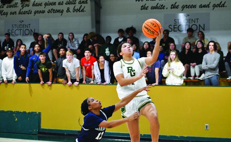 Luke Morey/The Clatyon Tribune. Senior Francesca Cergol goes up for a basket against Marietta on Wednesday night.