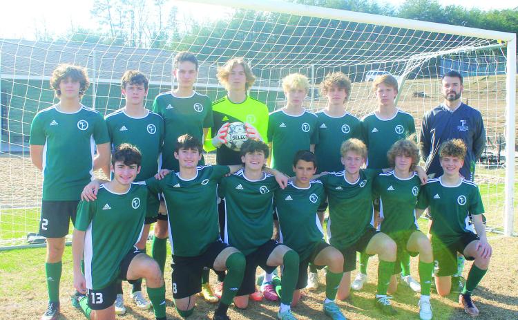 Submitted photo. Members of Tallulah Falls’ varsity boys soccer team for 2023 are front row (from left) Landon Hall, Jake Hall, Austin Ball, Clay Kafsky, Jared Mullis, Jackson Pollock and Jacob Mitchell. Back row are (from left) Brit Shaw, Jackson Cording, Simeon Conjagic, Kelton Reynolds, Josiah Turney, Jake Wehrstein, Laith Reynolds and Head Coach Jeremy Stille. Not pictured are Koen Eller and Luis Varano Pastor.