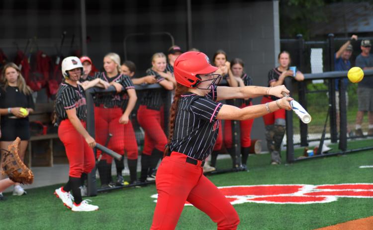 Enoch Autry/The Clayton Tribune. Savannah Sanchez bunts her Lady Cats teammates to the next bases.