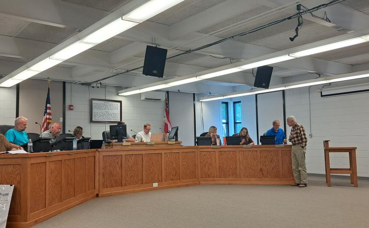 Megan Horn/The Clayton Tribune. Clayton resident Charles Mobley speaks to Clayton council members at Tuesday’s meeting during a work session that allowed for public comment. Mobley asked council members if they would consider a historic designation of buildings and places , specifically in the Picket Hill Street area.