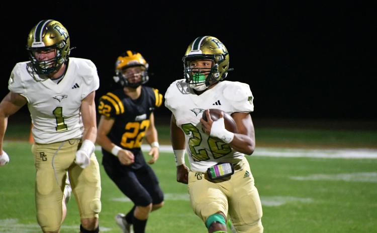 Wade Cheek/The Clayton Tribune. RGNS senior Tyrell Campbell (22) rushed for four touchdowns as the Eagles moved to 2-0 on the season with a 39-6 win.