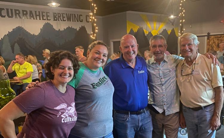 Submitted photo. Foxfire was the recipient of proceeds from nonprofit night at Currahee Brewing Company Sept. 7 and $2,835 was raised to support the organization. Pictured are Hillary Marshall, Ara Joyce, John Singleton, Barry Stiles and Buz Stone.