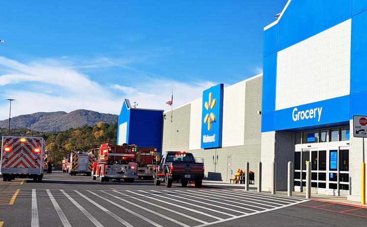 Megan Horn/The Clayton Tribune. Rabun County Fire Services Stations 1,4,6 and 12 along with other emergency personnel responded to Walmart in Clayton when the Vision Center began filling up with smoke and there was a smell of a possible electrical fire. The store and parking lot were evacuated as firefighters investigated.