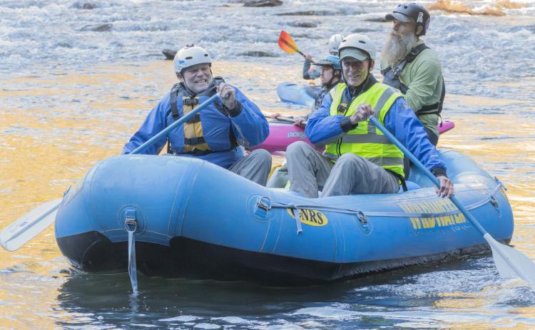 Submitted photo. Jim Wentworth and Jon Jones lead a team downstream with Wildwater Guide Alan Dossler.