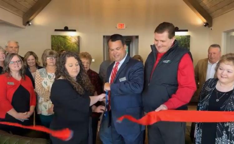 Photo courtesy Forward Rabun/Rabun County Chamber of Commerce. The ribbon is cut at the new North Georgia Credit Union on Highway 441 in Clayton.
