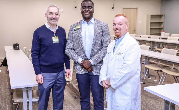 Submitted photo.  Habib Samady, MD, president of Georgia Heart Institute (from left); Ugochukwu Egolum, MD, program director of the Cardiovascular Disease Fellowship program; and John E. Delzell, Jr., MD, vice president of Medical Education for NGHS and Designated Institutional Official for NGMC, lead the program.