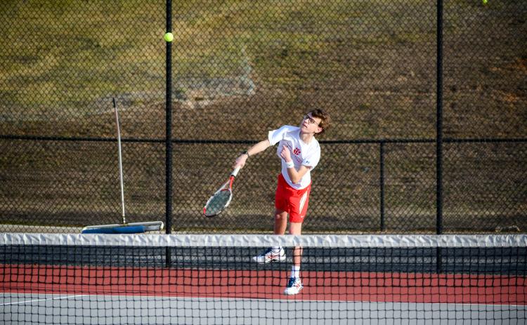 Wade Cheek/The Clayton Tribune. RCHS tennis Wildcat Robbie Fountain. Fountain is currently paired with senior Talan Adams on the No. 1 boys doubles team.