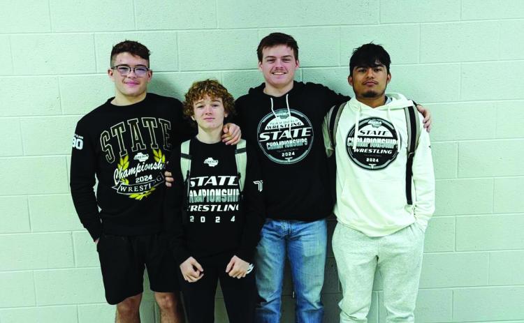 Submitted. Four Wildcat wrestlers placed in this year’s GHSA Traditional State Tournament to help RCHS place 13th overall. From left are grapplers Justin Cody (190), Bryson Hunt (106), Evan Hopper (215) and Rodolfo Ramos (157).