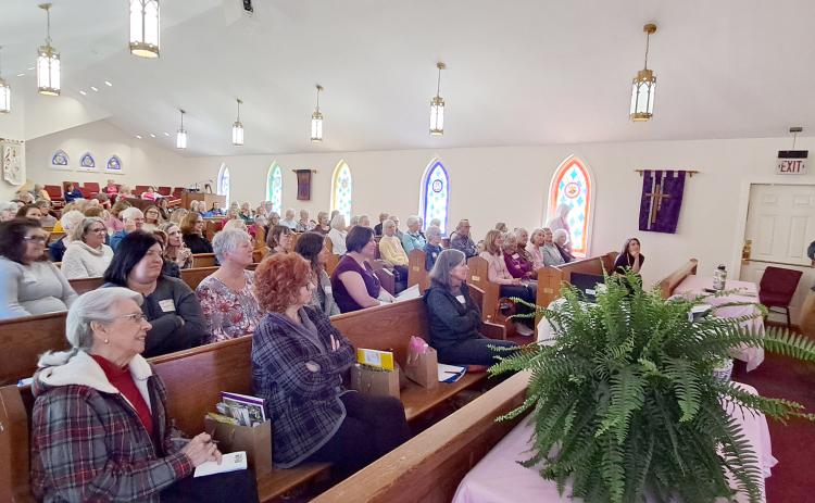 Megan Horn/The Clayton Tribune. Adam Bigelow, horticulturist and botanist who has been studying plants and wildflowers of Southern Appalachia for more than 20 years, lectures on Native Plants to over 100 participants in the March 19 “Prelude to Spring” garden symposium hosted by Mountain Ivy Garden Club.