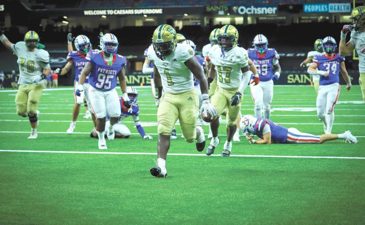Wade Cheek/The Clayton Tribune. Newly added Rabun Gap-Nacoochee running back and University of Georgia commit Bo Walker runs in for a touchdown in Rabun Gap’s 27-12 win over John Curtis Christian on Friday, Sept. 6, in the Caesars Superdome in New Orleans. The Eagles’ next game is Sept. 20 at home.