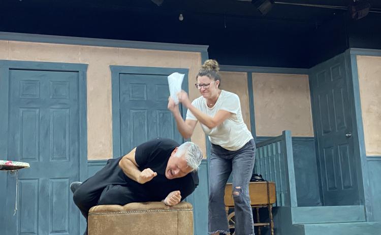 Submitted photo. Matthew Johnson and Rebecca Bilbrey perform a scene from “Moon Over Buffalo” that will be performed in Dillard in October.