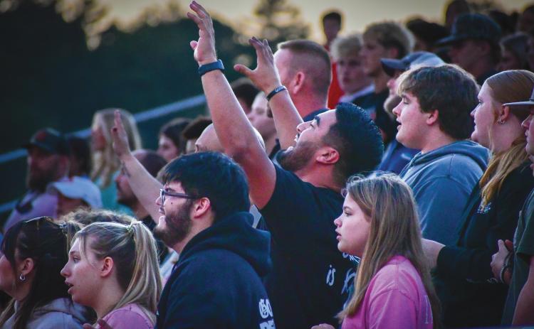 Wade Cheek/The Clayton Tribune. Students from Rabun County High School, Rabun County Middle School and Rabun Gap-Nacoochee School joined together for a night of worship and fellowship at the second-ever Fields of Faith hosted by FCA in Rabun County on Wednesday, Oct. 9.