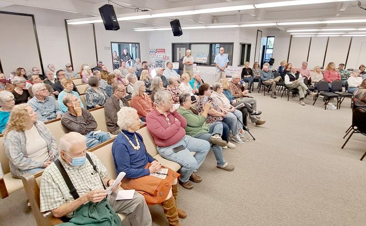 Megan Horn/The Clayton Tribune. It was a packed room at Clayton City Hall on Thursday, Oct. 10, as candidates for County Commission and Board of Education answer questions at forum.