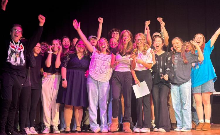Submitted photo. Members of the Tallulah Falls thespian troupe celebrate their one-act play region title on Oct. 30.