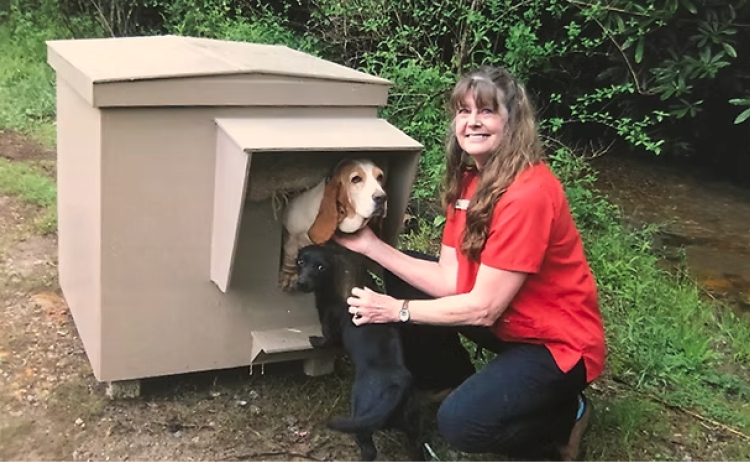 Submitted. Brenda Nash, founder and CEO of Habitat for Hounds, poses with a dog that was provided a free dog house by the nonprofit. Since 2010, over 375 dog houses have been distributed.