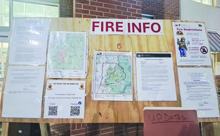 Megan Horn/The Clayton Tribune. USDA U.S. Forest Service Chattahoochee-Oconee National Forest Chattooga River Ranger District personnel posted a bulletin board with fire information and map resources at Ingles in Clayton. Walmart also had a similar board.