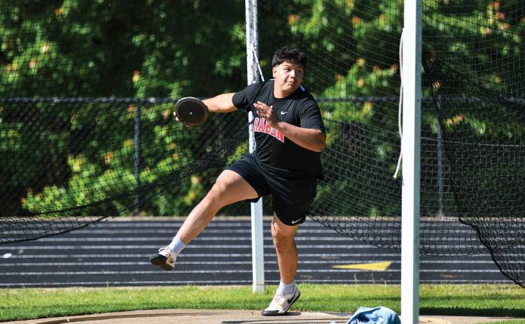 Wade Cheek/The Clayton Tribune. Rabun County junior JP Lopez completed a shot put throw of 155-03, good enough for second place in the state track and field meet in Rome, Ga., on Friday, May 9, and Saturday, May 10.