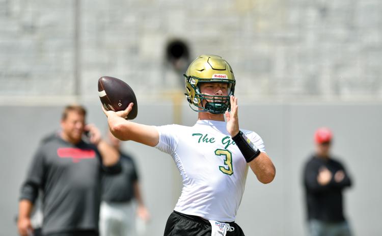 Wade Cheek/The Clayton Tribune. Sophomore transfer Grayson Clary gets some work in at the Georgia 7-on-7 team camp on Tuesday, June 10. Clary has split summer reps with Owens.