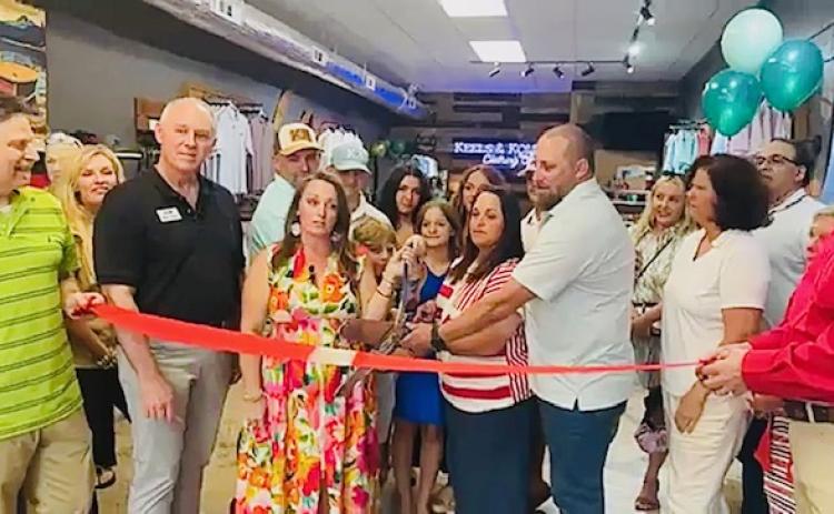 Submitted. Members of the community and Forward Rabun/Rabun County Chamber of Commerce attend the Ribbon-Cutting and Open House for “Keels & Kollars” on Friday, June 13.