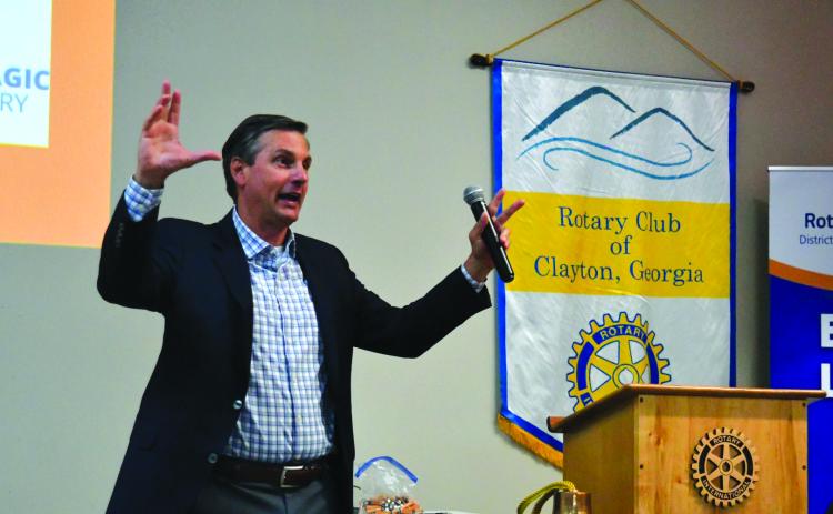 Derek Dooley speaks at the Rotary Club of Clayton meeting on July 19.