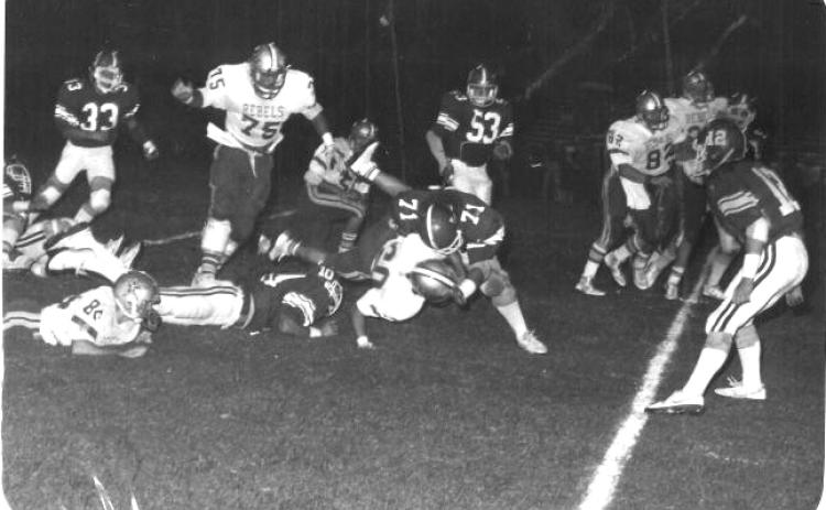 Submitted photo. In his senior season, Carlton Speed (71) makes a tackle for the Rabun County Wildcats.