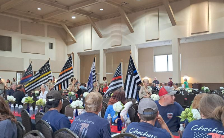 File photo/Megan Horn/The Clayton Tribune. Boy Scouts of America Troops 6 and 19 present flags representing each branch of public safety including law enforcement; EMS; fire; dispatch; corrections; and search and rescue during last year’s Rabun County First Responders’ Appreciation Dinner. This year’s event is Thursday, Aug. 28 at the Rabun County Civic Center, 201 W. Savannah Street, Clayton.