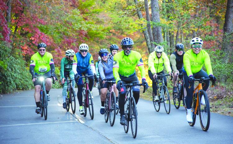 Photo/Tallulah Falls School. A group of riders enjoys the fall colors during the 11th annual Twin Rivers Challenge. Cyclists from Florida, Georgia, North Carolina, South Carolina, Ohio, New York, Tennessee and Alabama joined together for the ride that sponsors student scholarships at Tallulah Falls School.