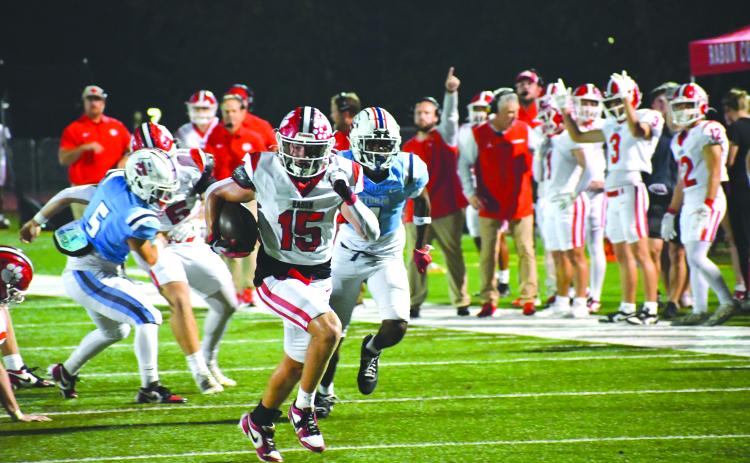 Wesley Branch/The Clayton Tribune. Reid Giles runs down the field in Rabun County’s 62-21 win over Providence Christian Academy on Sept. 26. Giles led the Wildcats in rushing with 135 yards and a touchdown on nine carries.