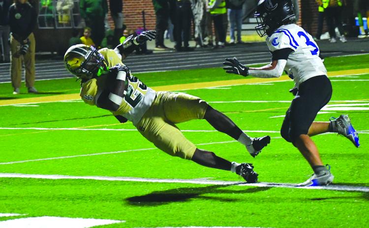 Enoch Autry/The Clayton Tribune. Junior running back Jordan Lindo goes into the end zone for one of his two rushing touchdowns in the game. Lindo finished the night with 114 yards on the ground on 14 carries.