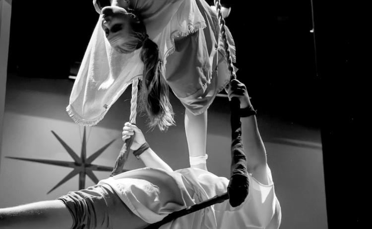 Submitted Photo. Abigail Brenner ’26 of Franklin, N.C., and Allen Arbitter ‘26 of Clayton, portray significant roles in Rabun Gap-Nacoochee School’s production of Lux Nativitas, which is a walk through the Gospel account of the nativity, with live music, inspired circus arts, and dance.
