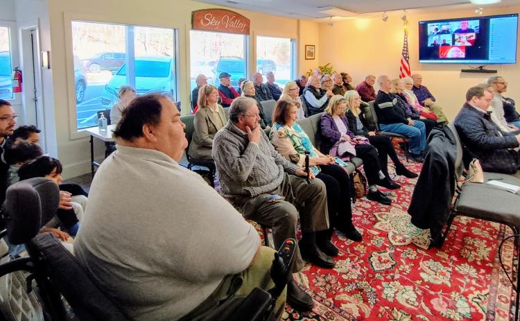Megan Horn/The Clayton Tribune. Sky Valley City Hall was packed Jan. 6 with community members who were eager to see the new administration officially govern. Prior to the start of the meeting, the mayor and council members were sworn in.