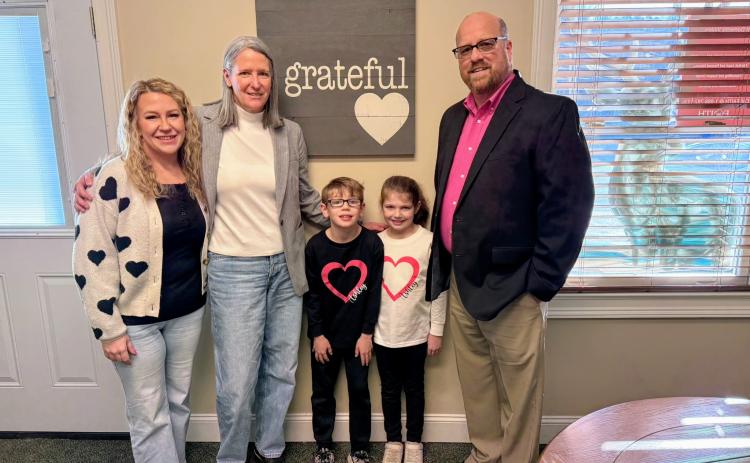 Local nonprofit Women of Worth (WOW) Recovery recently received a generous donation that sponsors the very first client for the new women’s residential substance-abuse recovery center in Rabun County. The donation was “In Loving Memory” of Ashley Fricks Blalock. Pictured are WOW Recovery Director Ashley York; Executive Director of F.A.I.T.H. Caroline Wallis; Jasher Blalock, 9; Jaley Blalock, 8; and James Blalock, wearing shirts in honor of Ashley.