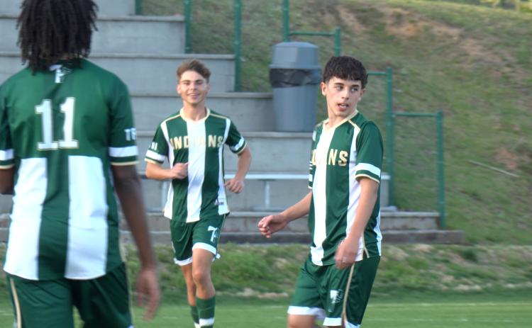 Photo courtesy TFS Athletics. TFS’ Simon Gainzarain Hernando (right) added a goal and three assists against Bethlehem Christian.