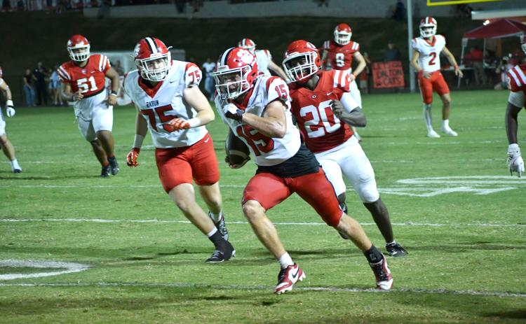 Wesley Branch/The Clayton Tribune. Rabun County senior Reid Giles races down the field in Rabun County’s 49-42 shootout win over Dalton in September 2025. Giles added to his long list of accomplishments when he was inducted into the Blitz Sports football Hall Fame on Monday. 